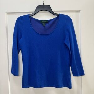 Lauren Ralph Lauren Silk Blend Pullover Lightweight Knit Shirt Small Petite Blue
